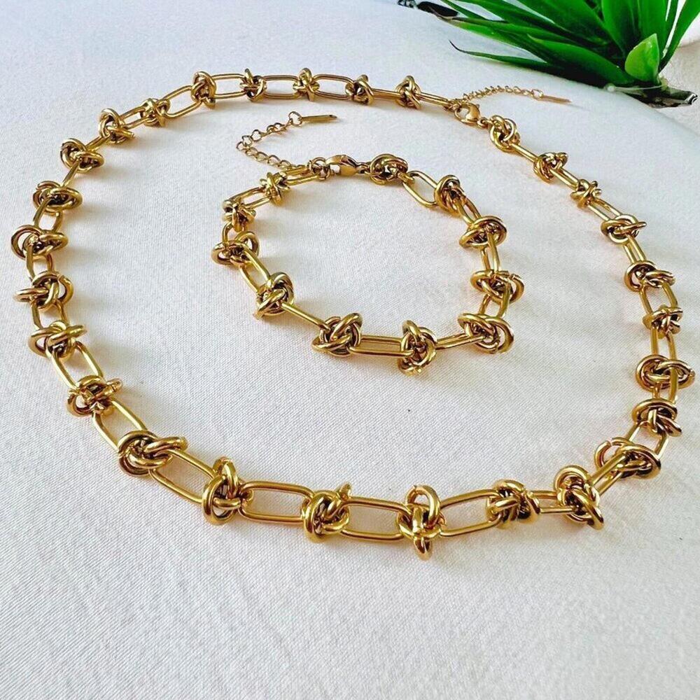 NEW Knot Chain Necklace And Bracelet Set, Stainless Steel!